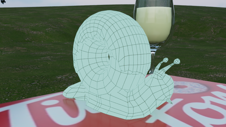 Wireframe render of Donut Snail from the front