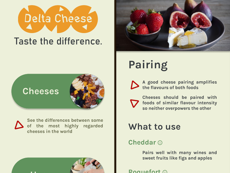 screenshot of homepage and pairing page of the Delta Cheese app